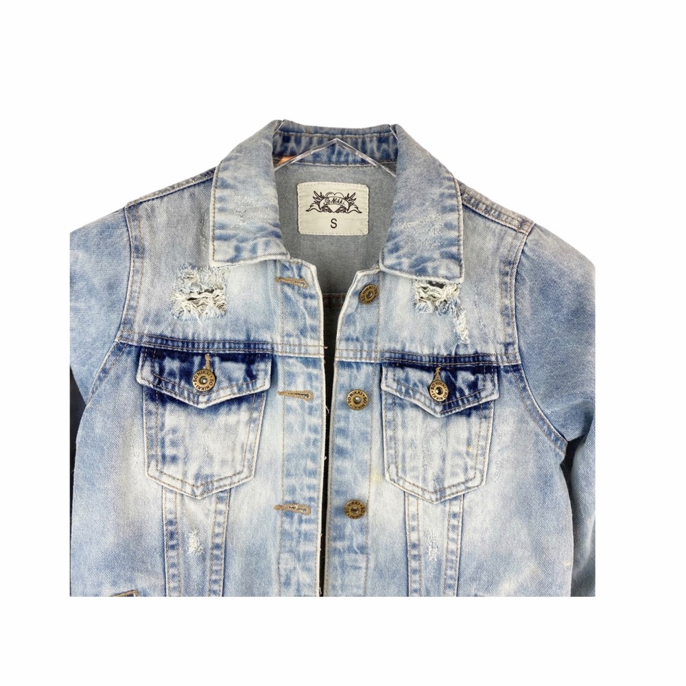SO NIKKI Acid Wash Distressed Denim Jacket Small - Picture 2 of 7